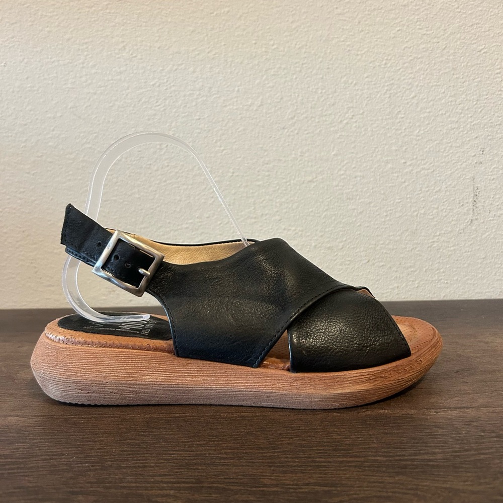 Miz Mooz Black Leather Crossover Slingback Sandals
